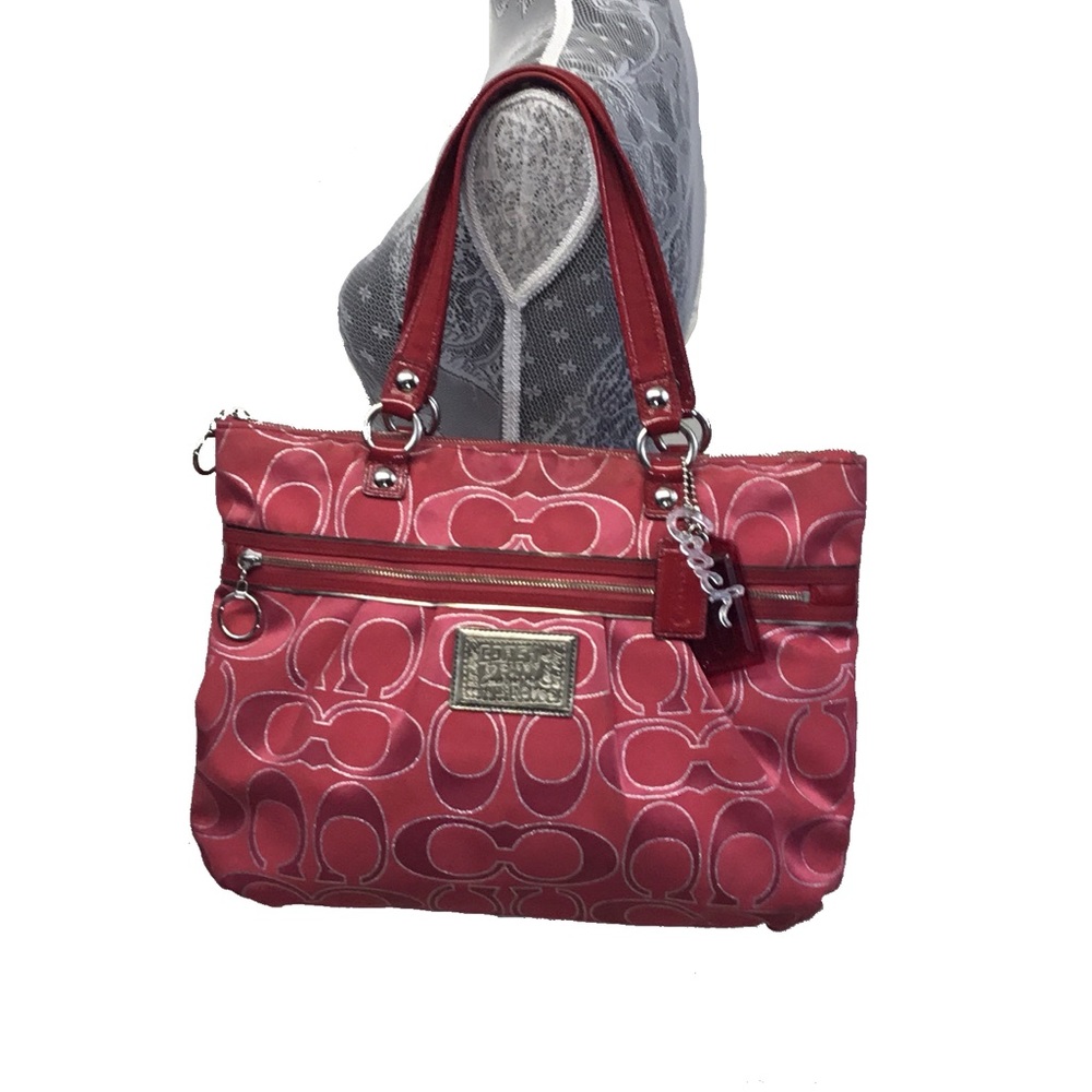 COACH large POPPY red signature C bag leather